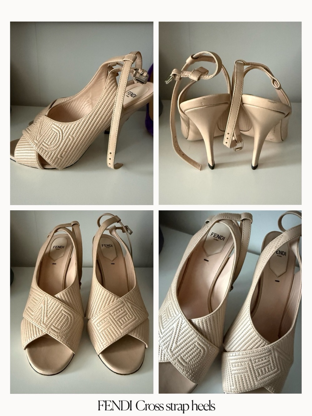 Fendi Nude Textured Cross-Strap High Heels